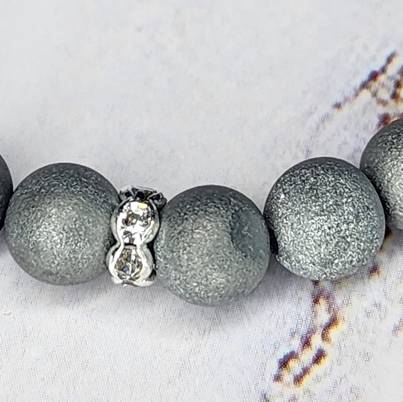 Silver Gemstone Druzy Agate Beaded Stretch Bracelet Smooth Matte rhinestone - Picture 7 of 9